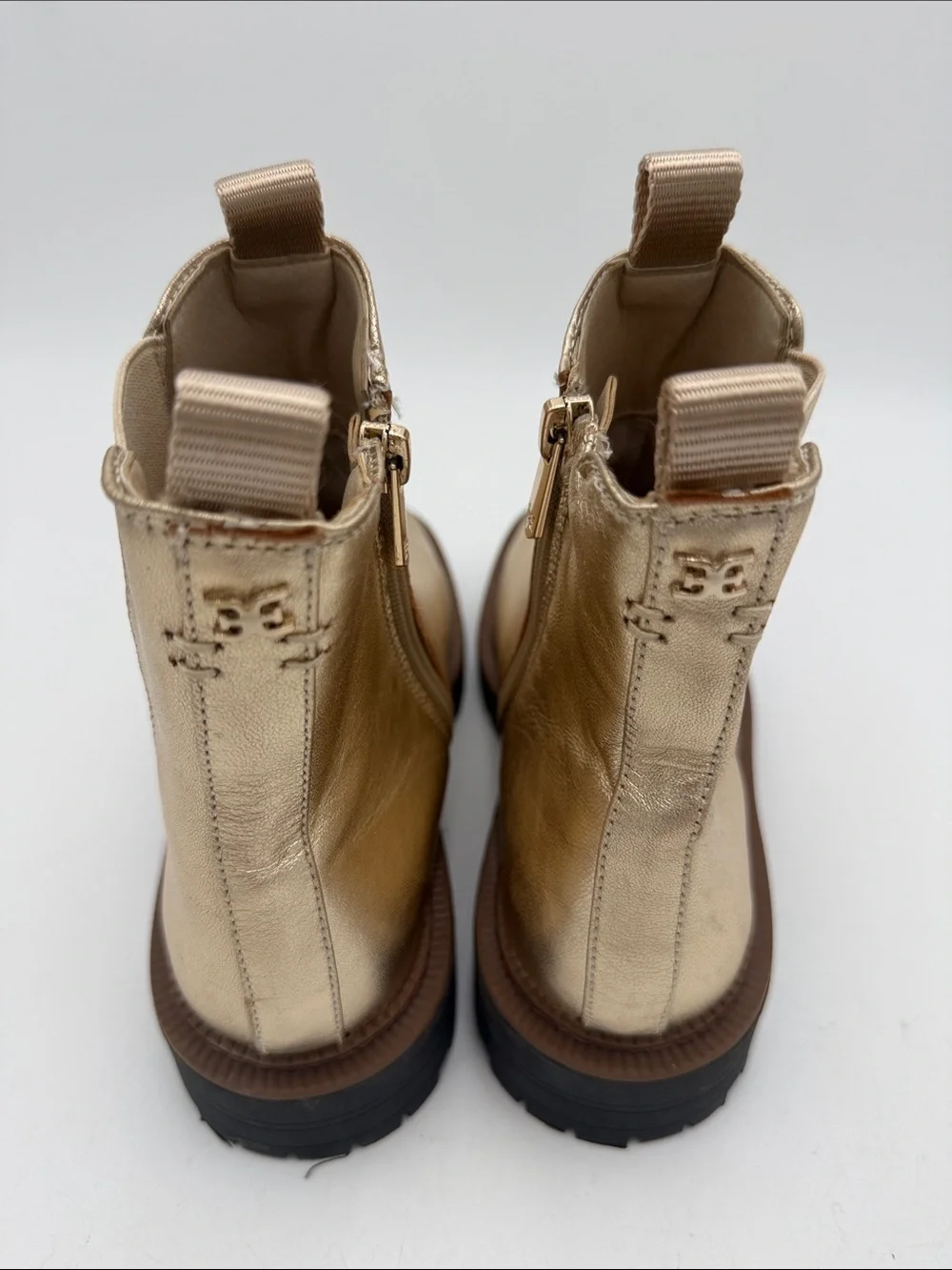 Sam Edelman Metallic Gold Chelsea Booties kid 4 Side Zip casual party Y2K  event